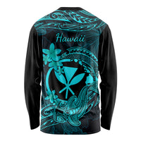 Hawaii Long Sleeve Shirt Hammerhead Shark Tattoo Mix Polynesian Plumeria Turquoise Version LT14 - Polynesian Pride