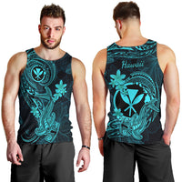 Hawaii Men Tank Top Hammerhead Shark Tattoo Mix Polynesian Plumeria Turquoise Version LT14 - Polynesian Pride