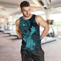 Hawaii Men Tank Top Hammerhead Shark Tattoo Mix Polynesian Plumeria Turquoise Version LT14 - Polynesian Pride