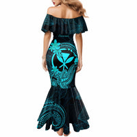 Hawaii Mermaid Dress Hammerhead Shark Tattoo Mix Polynesian Plumeria Turquoise Version LT14 - Polynesian Pride