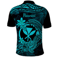 Hawaii Polo Shirt Hammerhead Shark Tattoo Mix Polynesian Plumeria Turquoise Version LT14 - Polynesian Pride