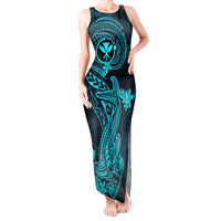 Hawaii Tank Maxi Dress Hammerhead Shark Tattoo Mix Polynesian Plumeria Turquoise Version LT14 Women Turquoise - Polynesian Pride