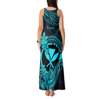 Hawaii Tank Maxi Dress Hammerhead Shark Tattoo Mix Polynesian Plumeria Turquoise Version LT14 - Polynesian Pride