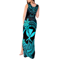 Hawaii Tank Maxi Dress Hammerhead Shark Tattoo Mix Polynesian Plumeria Turquoise Version LT14 - Polynesian Pride