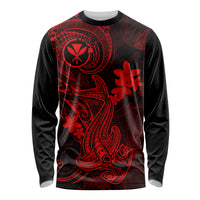 Hawaii Long Sleeve Shirt Hammerhead Shark Tattoo Mix Polynesian Plumeria Red Version LT14 Unisex Red - Polynesian Pride
