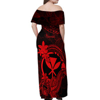 Hawaii Off Shoulder Maxi Dress Hammerhead Shark Tattoo Mix Polynesian Plumeria Red Version LT14 - Polynesian Pride
