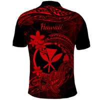 Hawaii Polo Shirt Hammerhead Shark Tattoo Mix Polynesian Plumeria Red Version LT14 - Polynesian Pride