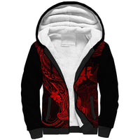 Hawaii Sherpa Hoodie Hammerhead Shark Tattoo Mix Polynesian Plumeria Red Version LT14 Unisex Red - Polynesian Pride