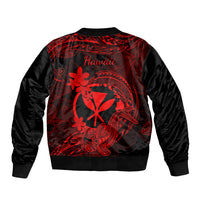 Hawaii Sleeve Zip Bomber Jacket Hammerhead Shark Tattoo Mix Polynesian Plumeria Red Version LT14 - Polynesian Pride