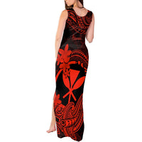 Hawaii Tank Maxi Dress Hammerhead Shark Tattoo Mix Polynesian Plumeria Red Version LT14 - Polynesian Pride