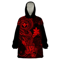 Hawaii Wearable Blanket Hoodie Hammerhead Shark Tattoo Mix Polynesian Plumeria Red Version LT14 One Size Red - Polynesian Pride