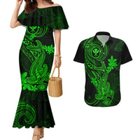 Hawaii Couples Matching Mermaid Dress and Hawaiian Shirt Hammerhead Shark Tattoo Mix Polynesian Plumeria Green Version LT14 Green - Polynesian Pride