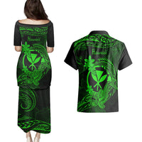 Hawaii Couples Matching Puletasi Dress and Hawaiian Shirt Hammerhead Shark Tattoo Mix Polynesian Plumeria Green Version LT14 - Polynesian Pride