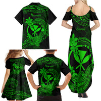 hawaii-family-matching-summer-maxi-dress-and-hawaiian-shirt-hammerhead-shark-tattoo-mix-polynesian-plumeria-green-version