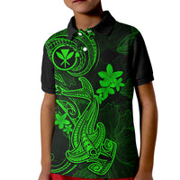 Hawaii Kid Polo Shirt Hammerhead Shark Tattoo Mix Polynesian Plumeria Green Version LT14 Kid Green - Polynesian Pride