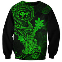 Hawaii Sweatshirt Hammerhead Shark Tattoo Mix Polynesian Plumeria Green Version LT14 Unisex Green - Polynesian Pride