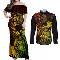 Hawaii Couples Matching Off Shoulder Maxi Dress and Long Sleeve Button Shirts Turtle Mix Polynesian Plumeria Reggae Version LT14 Reggae - Polynesian Pride