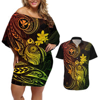 Hawaii Couples Matching Off Shoulder Short Dress and Hawaiian Shirt Turtle Mix Polynesian Plumeria Reggae Version LT14 Reggae - Polynesian Pride