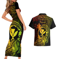 Hawaii Couples Matching Short Sleeve Bodycon Dress and Hawaiian Shirt Turtle Mix Polynesian Plumeria Reggae Version LT14 - Polynesian Pride