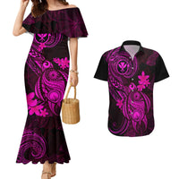 Hawaii Couples Matching Mermaid Dress and Hawaiian Shirt Turtle Mix Polynesian Plumeria Pink Version LT14 Pink - Polynesian Pride