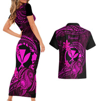 Hawaii Couples Matching Short Sleeve Bodycon Dress and Hawaiian Shirt Turtle Mix Polynesian Plumeria Pink Version LT14 - Polynesian Pride