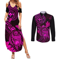 Hawaii Couples Matching Summer Maxi Dress and Long Sleeve Button Shirts Turtle Mix Polynesian Plumeria Pink Version LT14 Pink - Polynesian Pride