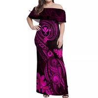 Hawaii Off Shoulder Maxi Dress Turtle Mix Polynesian Plumeria Pink Version LT14 Women Pink - Polynesian Pride