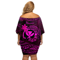 Hawaii Off Shoulder Short Dress Turtle Mix Polynesian Plumeria Pink Version LT14 - Polynesian Pride