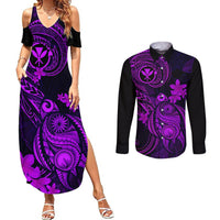Hawaii Couples Matching Summer Maxi Dress and Long Sleeve Button Shirts Turtle Mix Polynesian Plumeria Purple Version LT14 Purple - Polynesian Pride