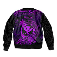 Hawaii Sleeve Zip Bomber Jacket Turtle Mix Polynesian Plumeria Purple Version LT14 - Polynesian Pride