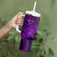 Hawaii Tumbler With Handle Turtle Mix Polynesian Plumeria Purple Version LT14 - Polynesian Pride