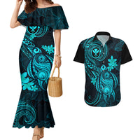 Hawaii Couples Matching Mermaid Dress and Hawaiian Shirt Turtle Mix Polynesian Plumeria Turquoise Version LT14 Turquoise - Polynesian Pride