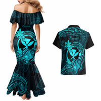 Hawaii Couples Matching Mermaid Dress and Hawaiian Shirt Turtle Mix Polynesian Plumeria Turquoise Version LT14 - Polynesian Pride