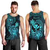 Hawaii Men Tank Top Turtle Mix Polynesian Plumeria Turquoise Version LT14 - Polynesian Pride