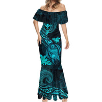 Hawaii Mermaid Dress Turtle Mix Polynesian Plumeria Turquoise Version LT14 - Polynesian Pride
