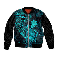 Hawaii Sleeve Zip Bomber Jacket Turtle Mix Polynesian Plumeria Turquoise Version LT14 Unisex Turquoise - Polynesian Pride