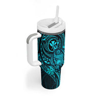 Hawaii Tumbler With Handle Turtle Mix Polynesian Plumeria Turquoise Version LT14 - Polynesian Pride