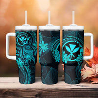 Hawaii Tumbler With Handle Turtle Mix Polynesian Plumeria Turquoise Version LT14 - Polynesian Pride