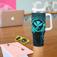Hawaii Tumbler With Handle Turtle Mix Polynesian Plumeria Turquoise Version LT14 - Polynesian Pride