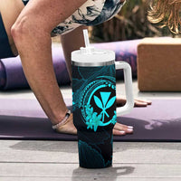 Hawaii Tumbler With Handle Turtle Mix Polynesian Plumeria Turquoise Version LT14 - Polynesian Pride