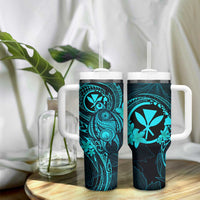 Hawaii Tumbler With Handle Turtle Mix Polynesian Plumeria Turquoise Version LT14 - Polynesian Pride