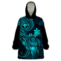 Hawaii Wearable Blanket Hoodie Turtle Mix Polynesian Plumeria Turquoise Version LT14 One Size Turquoise - Polynesian Pride