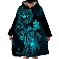 Hawaii Wearable Blanket Hoodie Turtle Mix Polynesian Plumeria Turquoise Version LT14 - Polynesian Pride