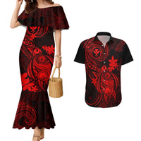 Hawaii Couples Matching Mermaid Dress and Hawaiian Shirt Turtle Mix Polynesian Plumeria Red Version LT14 Red - Polynesian Pride