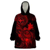 Hawaii Wearable Blanket Hoodie Turtle Mix Polynesian Plumeria Red Version LT14 One Size Red - Polynesian Pride