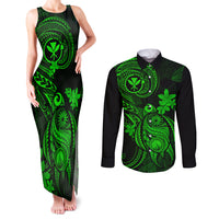 Hawaii Couples Matching Tank Maxi Dress and Long Sleeve Button Shirts Turtle Mix Polynesian Plumeria Green Version LT14 Green - Polynesian Pride