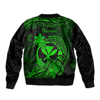 Hawaii Sleeve Zip Bomber Jacket Turtle Mix Polynesian Plumeria Green Version LT14 - Polynesian Pride