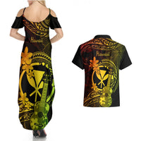 Hawaii Couples Matching Summer Maxi Dress and Hawaiian Shirt Ukulele Mix Polynesian Plumeria Reggae Version LT14 - Polynesian Pride