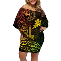 Hawaii Off Shoulder Short Dress Ukulele Mix Polynesian Plumeria Reggae Version LT14 Women Reggae - Polynesian Pride