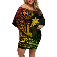 Hawaii Off Shoulder Short Dress Ukulele Mix Polynesian Plumeria Reggae Version LT14 Women Reggae - Polynesian Pride